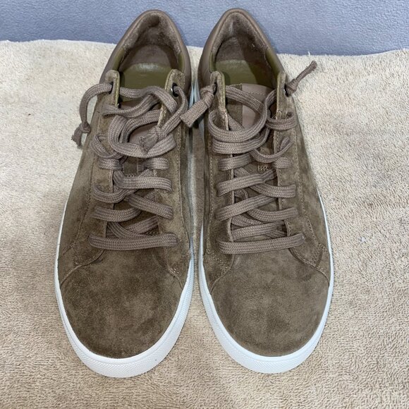 Vince Men’s Taupe Suede Low-Top Sneakers Lace-Up White Sole Size 9.5 (EU 43) - Picture 3 of 8